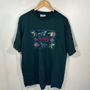 Quality Goods Canada T Shirt Tribal Print Forest Green Made in Canada XL‎